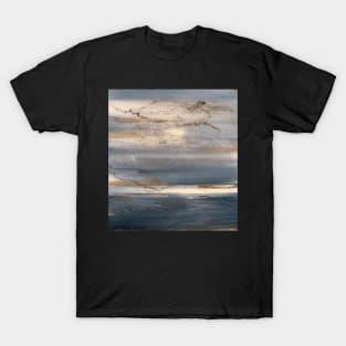 Seascape, Abstract Art, Blue, Grey, Gold T-Shirt